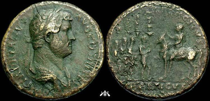 Ancient Coins - Hadrian, 117-138 AD, AE sestertius - Hadrian on horseback