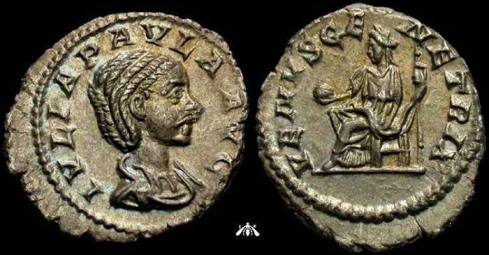 Ancient Coins - Julia Paula, 219 AD, AR denarius, Venus, XF - nice toning
