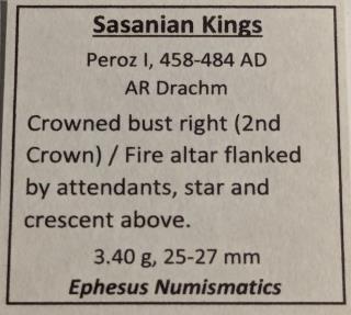 Ancient Coins - Sasanian Kingdom, Peroz I, 458-471 AD.  AR drachm