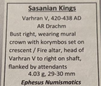 Ancient Coins - Sasanian Kingdom, Varhran V, 420-428 AD. AR dirham