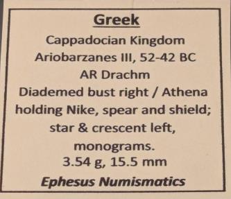 Ancient Coins - Cappadocian Kingdom, Ariobazanes III, 52-42 AD. AR drachm