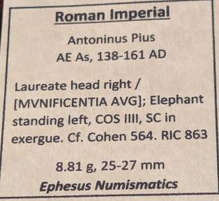 Ancient Coins - Antoninus Pius, 138-161  AD. AE as, elephant on reverse