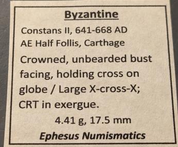Ancient Coins - Constans II, 641-668 AD.  AE half follis, Carthage mint