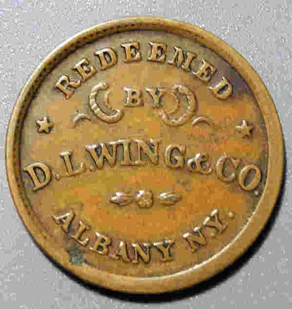 Civil War token Union Flour Redeemed by D.L.WING & CO.Albany, NY