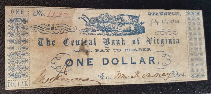 Civil War currency - Virginia 1862 - one dollar | US Paper Money