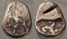 Ancient Coins - Pamphylia, Aspendus AR stater - triskeles.  Odd shaped planchet