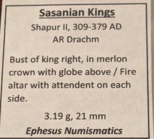 Ancient Coins - Sasanian Kings, Shapur II, 309-378 AE - AR drachm
