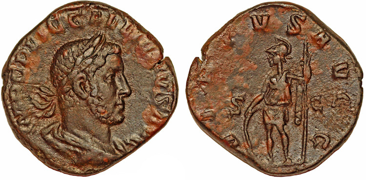 古代ローマ帝国 ガッリエヌス(253～268AD) 裏面に海馬 Gallienus 253