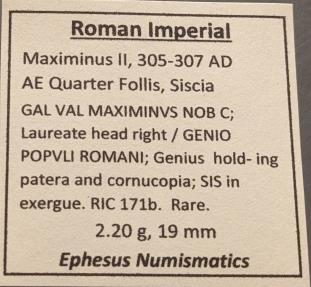 Ancient Coins - Maximinus II, 305-307 AD.  Quarter follis, Siscia mint