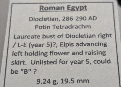 Ancient Coins - Roman Egypt, Diocletian, Potin tetradrachm. Elpis reverse