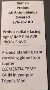 Ancient Coins - Probus, 276-282 AD, muted silvering .  CLEMENTIA TEMP