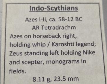 Ancient Coins - Indo-Scythians.  Azes I-II,  58-12 BC.  AR tetradrachm