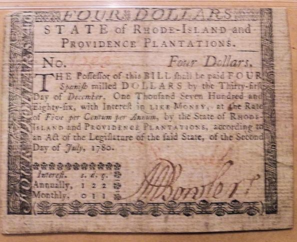 Colonial Currency - Rhode Island, July 2, 1780 - $4 | US Paper Money