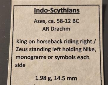 Ancient Coins - Indo-Scythians.  Azes, 58-12 BC.  AR drachm