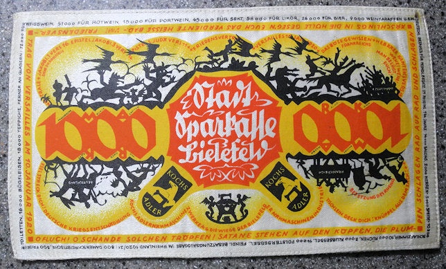 German Emergency Money Printed On Silk 1000 Mark Bielefeld