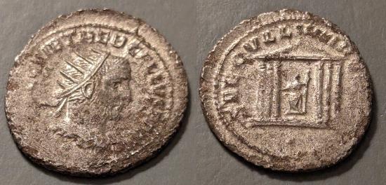 Ancient Coins - Trebonianus Gallus, 251-253 AD. AR antoninianus.  Temple reverse