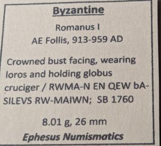 Ancient Coins - Byzantine. Romanus I, 913-959 AD. AE follis nice
