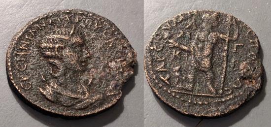 Ancient Coins - Herennia Etruscilla, Cilician Tarsos, AE29mm - Dionysos reverse