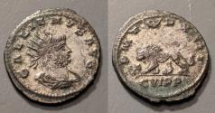 Ancient Coins - Gallienus, 253-268 Aad. AR antoninianus.  Antioch mint.  Lion
