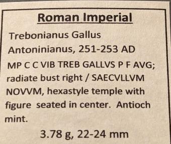 Ancient Coins - Trebonianus Gallus, 251-253 AD. AR antoninianus.  Temple reverse
