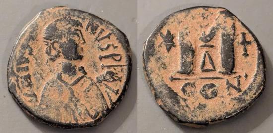 Ancient Coins - Byzantine Empire. Justin I, 518-527 AD. AE follis. Constantinople