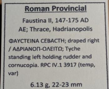 Ancient Coins - Faustina II, 147-175 AD. Thrace, Hadrianopolis. Tych3