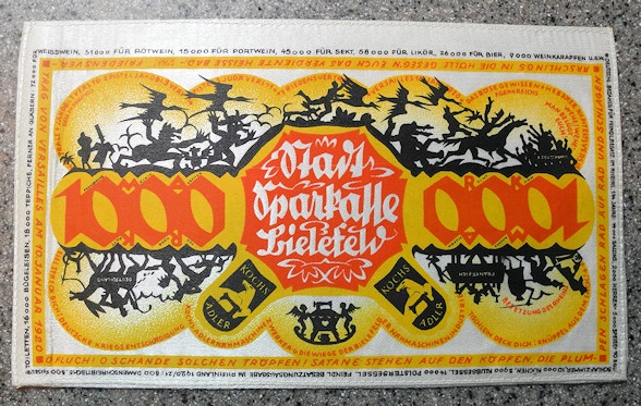 German Linen Notgeld Yellow Red Black 1000 Marks European