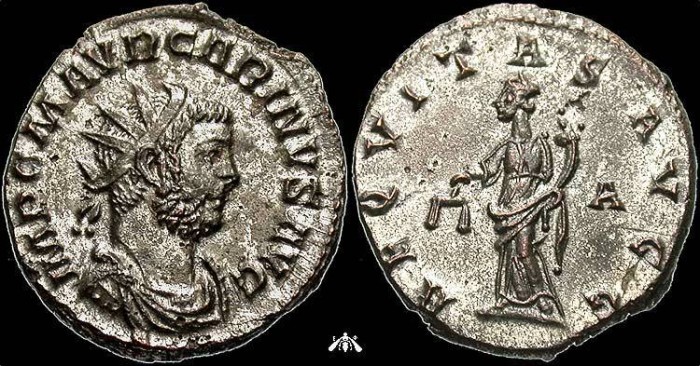 Ancient Coins - Carinus, 283-285 AD, silvered antoninianus, Aequitas reverse