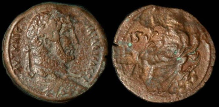 Ancient Coins - Hadrian, 117-138 AD, AE drachm, Nilus reclining with cornucopia and reed