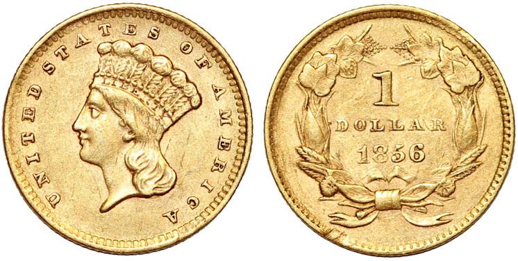 Usa Gold 1 Dollar Coin Type 3 1856 Slanted 5