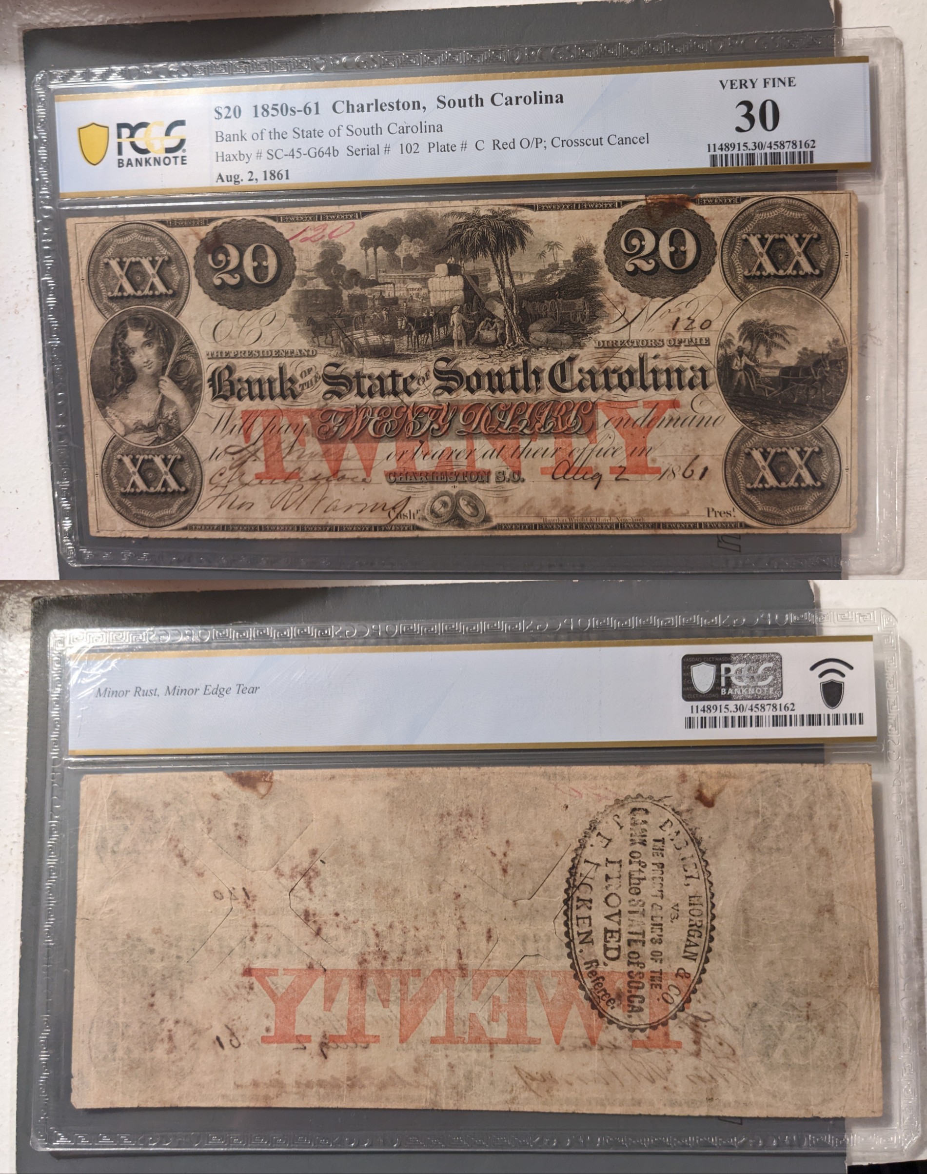 1850s 5 Dollar hot South Carolina Bank Note Currency Money