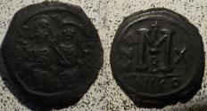 Ancient Coins - Justin II Æ Follis. Nicomedia mint. Justin and Sophia