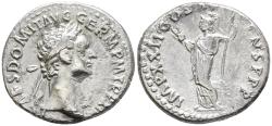 Ancient Coins - VF Domitian Silver Denarius Rome Mint 95-6 Minerva Holding Fulmen (Thunderbolt)