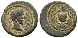 Ancient Coins - Very Rare Commodus 177-192 AE18 Sebaste Samaria Syria Palestina Cista Mystica