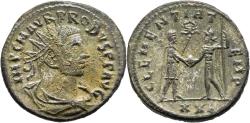 Ancient Coins - Ch aEF Probus Silvered Antoninianus Tripolis Jupiter Presents Globe to Emperor