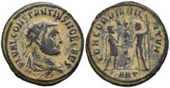 Ancient Coins - Choice VF Constantius I AE21 Radiate Antioch 296 AD Zeus Offering Victory