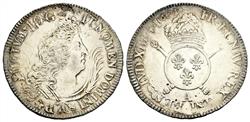 World Coins - France Louis XIV the Sun King 1643 - 1715 Silver Ecu Paris Overstruck