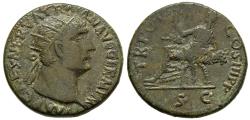 Ancient Coins - Trajan 98-117 AD Dupondius Abundantia Seated on Chair of Cornucopias COS III
