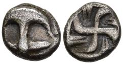 Ancient Coins - Rare VF Apollonia Pontika Thrace 540-470 BC Silver Hemiobol Anchor / Swastika