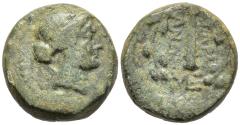 Ancient Coins - F Sardes Roman Lydia AE15 133-40 BC Laureate Head of Apollo / Club in Wreath