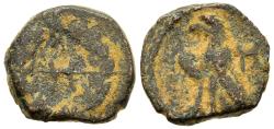 Ancient Coins - Nabataean King Aretas IV AE11 Herod's Jerusalem Temple Gate Graven Image Eagle