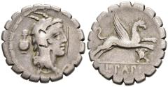 Ancient Coins - Choice F Roman Republic Denarius Serratus L Papius 79 BC Juno Sospita / Griffin