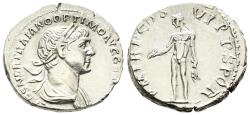 Ancient Coins - EF Trajan Denarius 114-6 AD Genius Standing Nude Holds Patera & Grain
