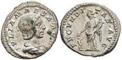 Ancient Coins - aEF Julia Maesa Denarius Rome 218-220 AD Fecunditas (Fertility) Child at Feet