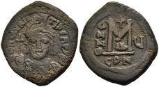 Ancient Coins - Byzantine Empire Maurice Tiberius AE28 Follis Constantinople Mint 586-7 AD