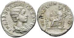 Ancient Coins - EF Julia Soaemias Silver Denarius 220 AD Venus Holding Apple Child at Feet