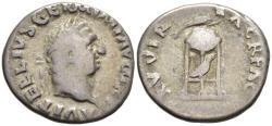 Ancient Coins - Scarce Vitellius Denarius Apollo's Tripod Lebes with Dolphin &amp; Raven