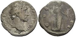 Ancient Coins - Antoninus Pius 138-161 AD Silver Denarius Fortuna Rudder Cornucopia