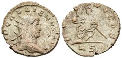 Ancient Coins - VF Gallienus Silvered Antoninianus Mediolanum 259 AD Emperor on Curule Chair