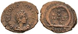Ancient Coins - Ch aVF Theodosius AE15 Half Centenionalis Cyzicus 383 AD VOT X MVLT XX